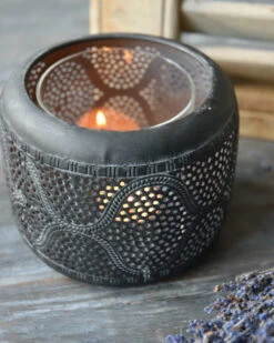 Bol Windlicht Met Golvend Rond Gaatjes Patroon, Groot