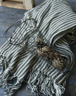 Geweven Sprei Olijfgroen Gebroken Wit Gestreept Met Kwastjes, IB Laursen -Woondecoratie geweven sprei olijfgroen gebroken wit gestreept met kwastjes ib laursen 6