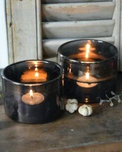 Glazen Theelichten In Donker Parelmoer Set Van Twee, Brynxz