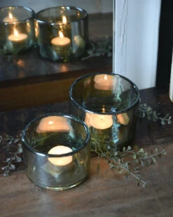 Glazen Theelichten In Parelmoer Groen Set Van Twee, Brynxz