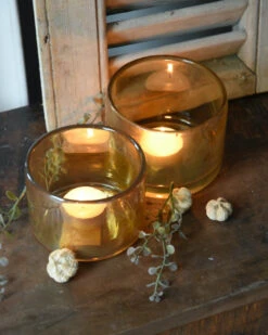 Woondecoratie 17 Glazen Theelichten In Parelmoer Warm Zonnig Set Van Twee, Brynxz