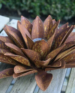 Grote Roest Bloem Met Waxinelicht Houder -Woondecoratie grote roest bloem met waxinelicht houder 3