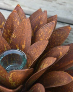 Grote Roest Bloem Met Waxinelicht Houder -Woondecoratie grote roest bloem met waxinelicht houder 5