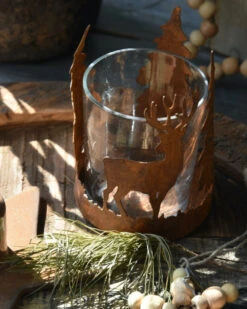 Woondecoratie -Woondecoratie hert en bomen theelicht roestbruin ib laursen 1