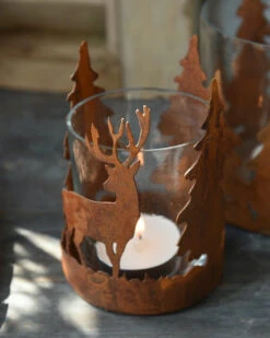 Woondecoratie 23 Hert En Bomen Theelicht Roestbruin, IB Laursen