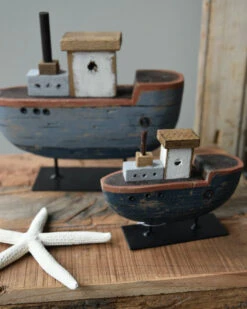 Houten Schip Op Metalen Standaard Handgeschilderd Blauw Groot, IB Laursen -Woondecoratie houten schip op metalen standaard handgeschilderd blauw groot ib laursen 2