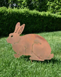 Konijn Van Roest Metaal Als Tuinsteker -Woondecoratie konijn van roest metaal als tuinsteker 4