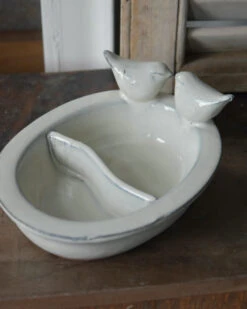 Ovalen Vogel Voeder/drink Schaal Met Twee Vogeltjes