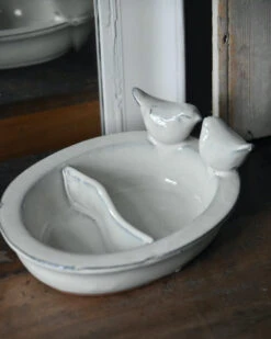 Ovalen Vogel Voeder/drink Schaal Met Twee Vogeltjes -Woondecoratie ovalen vogel voederdrink schaal met twee vogeltjes 3