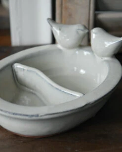 Ovalen Vogel Voeder/drink Schaal Met Twee Vogeltjes -Woondecoratie ovalen vogel voederdrink schaal met twee vogeltjes 4