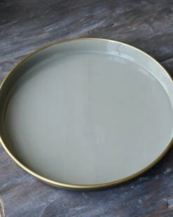 Ronde Tray Grijs Met Antiek Gouden Buitenkant, IB Laursen -Woondecoratie ronde tray grijs met antiek gouden buitenkant ib laursen 4
