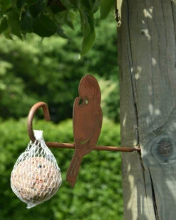 Vogel Voederhaak Van Metaal Met Musje -Woondecoratie vogel voederhaak van metaal met musje 2
